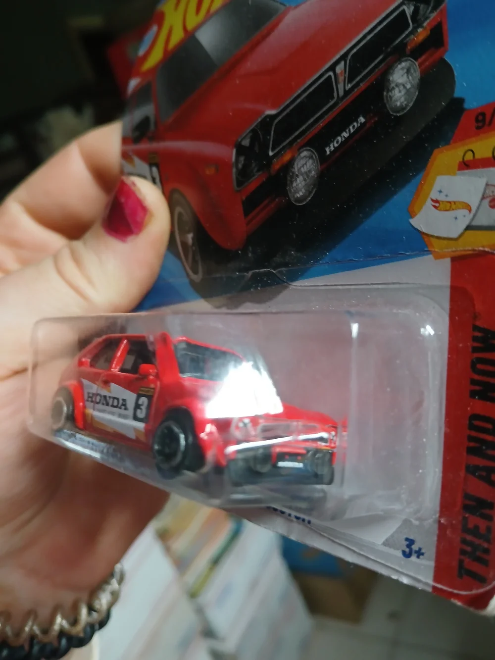 red '73 Honda Civic Custom from the 2025 Hot Wheels Then and Now series (number